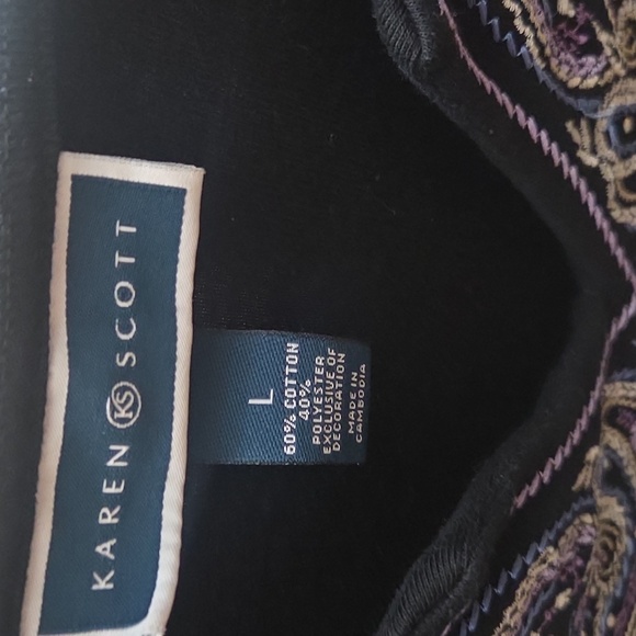 Karen Scott Black Top with Purple Embroidery - Picture 2 of 3